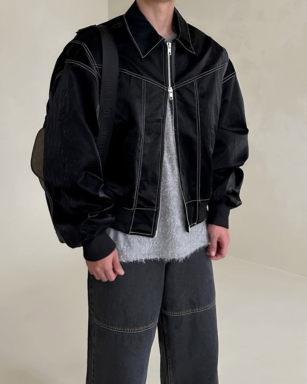 秋冬 霧面 質感 墊肩 皮革 外套 皮外套