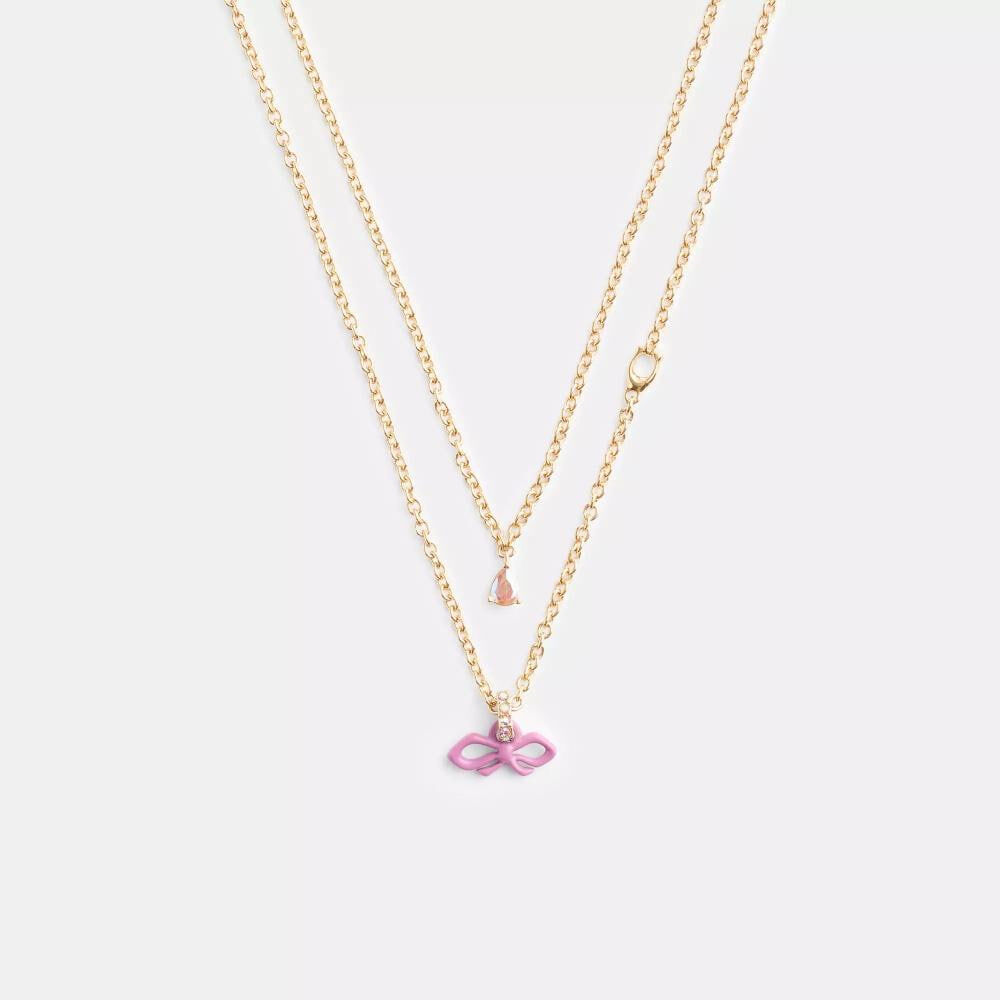 [U] COACH GOLD/PINK CAD70 MINI BOW LAYERED NECKLACE, 889295649831 (UCO184)