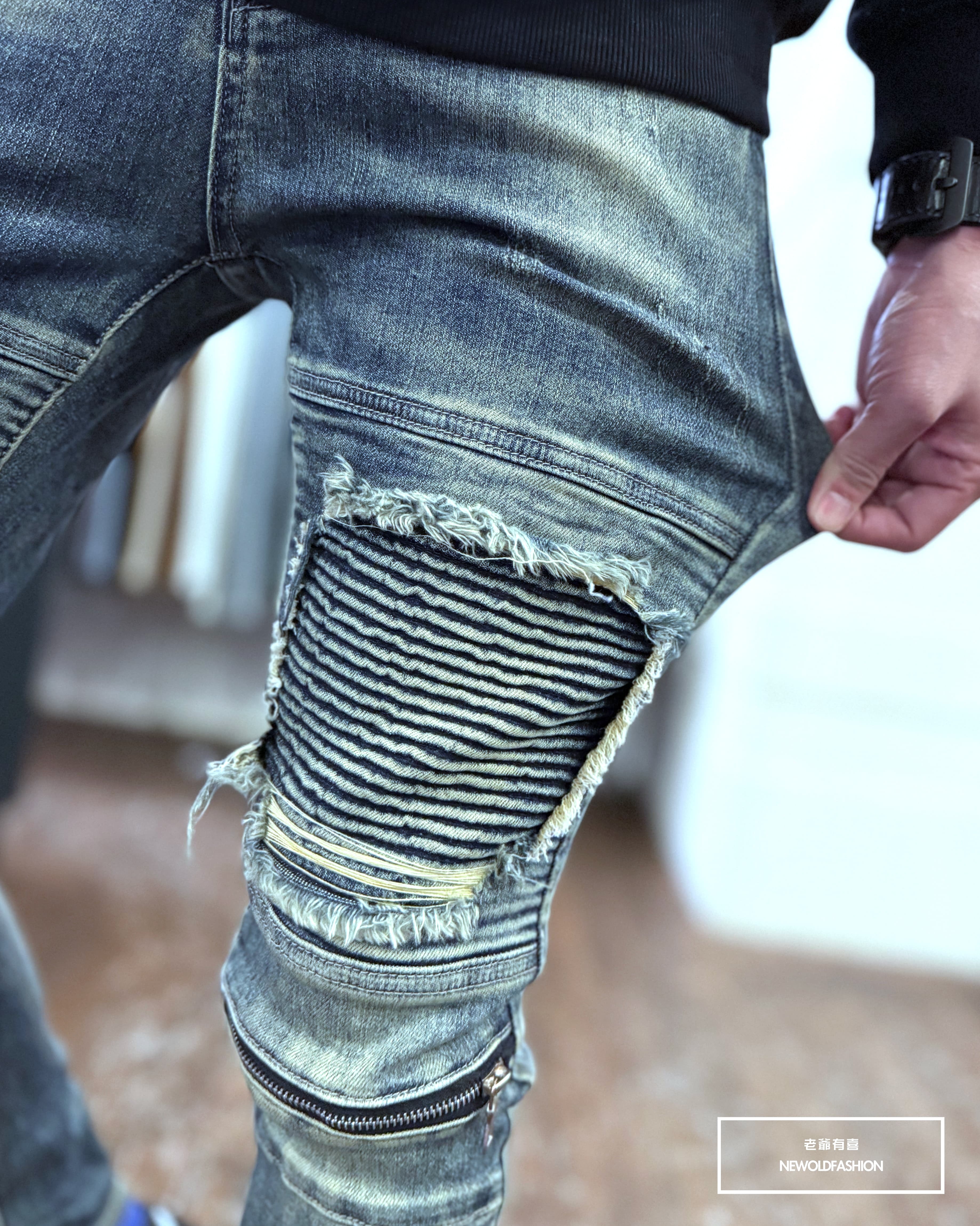 『新品上市』重磅機車補丁膝拉鍊小直筒(NOF25111089)