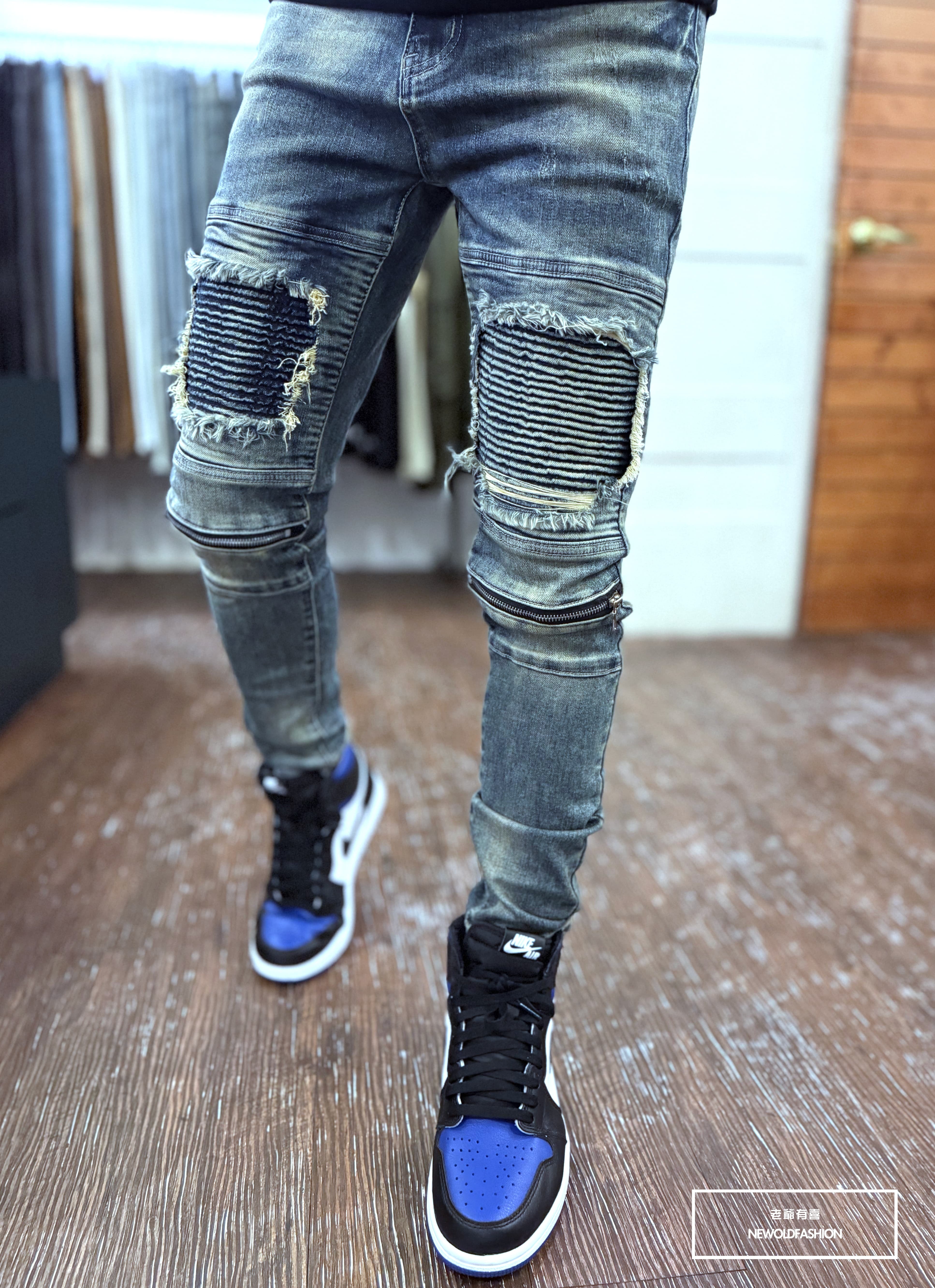 『新品上市』重磅機車補丁膝拉鍊小直筒(NOF25111089)