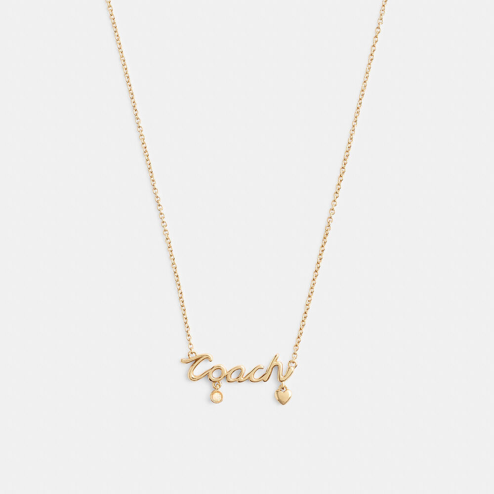 [U] COACH GOLD CAD52 COACH SCRIPT HEART NECKLACE, 889295649893 (UCO186)