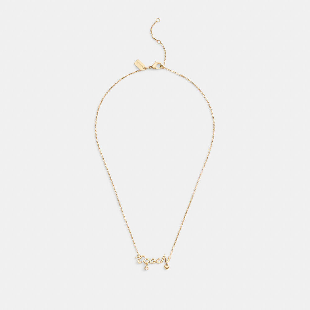 [U] COACH GOLD CAD52 COACH SCRIPT HEART NECKLACE, 889295649893 (UCO186)