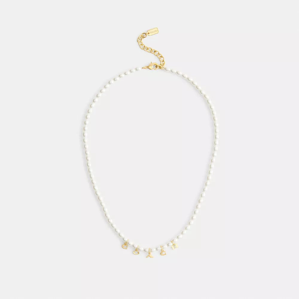 [U] COACH GOLD/PEARL CCU61-VP4 COACH CHARMS PEARL NECKLACE, 889295699515 (UCO188)