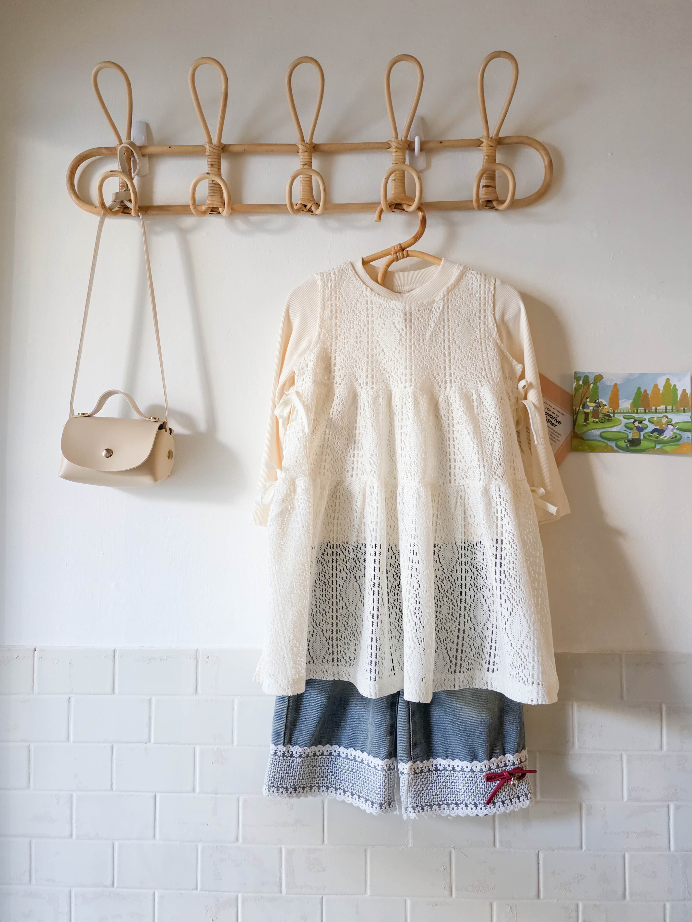 奶酪雲朵綁帶長版上衣2件組