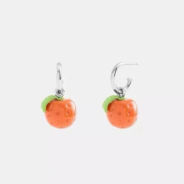[U] COACH SILVER/ORANGE CBB23-V6T HUGGIE EARRINGS, 889295669068 (UCO191)