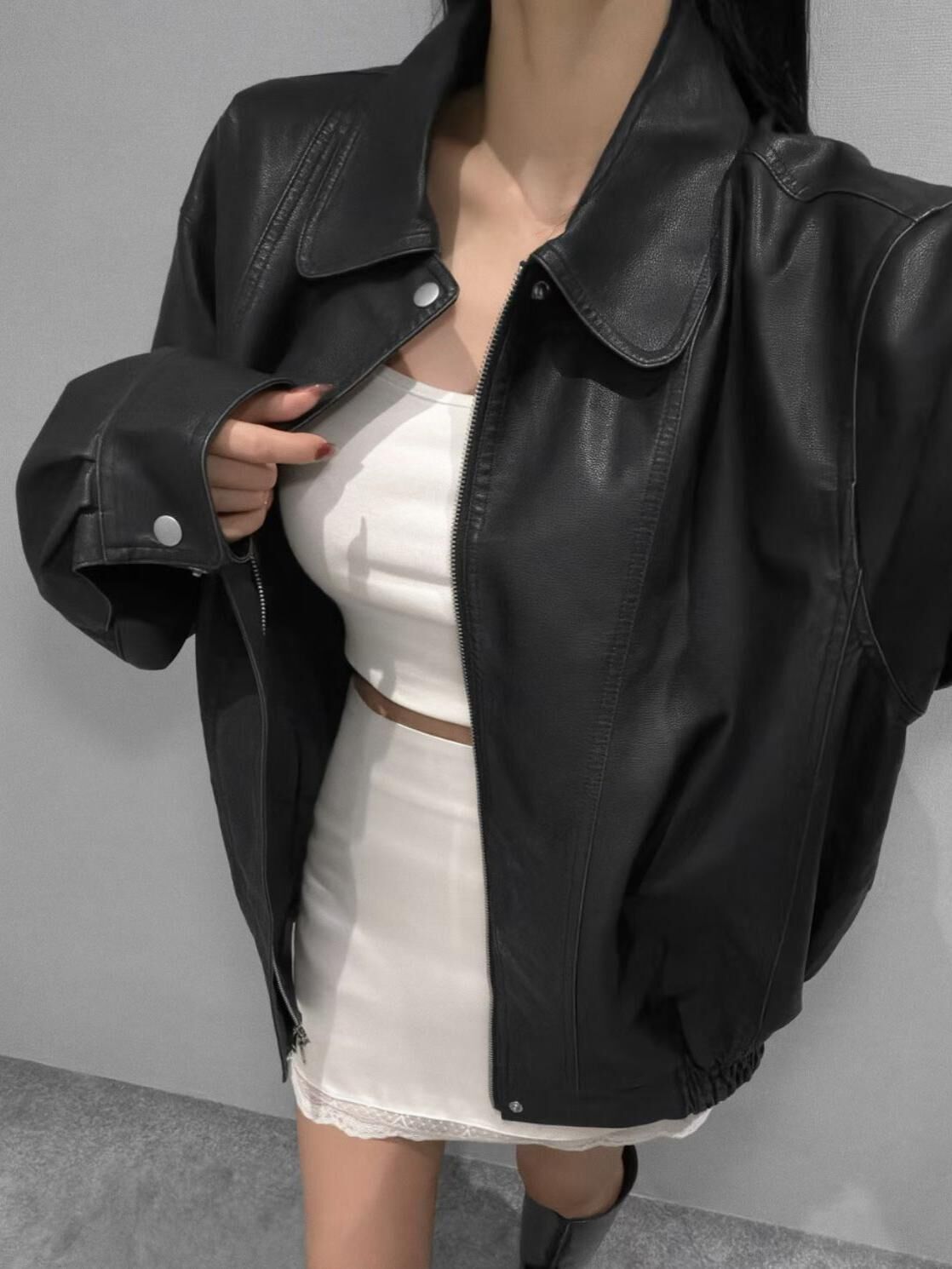 反領拉鍊合成皮褸 JK2707