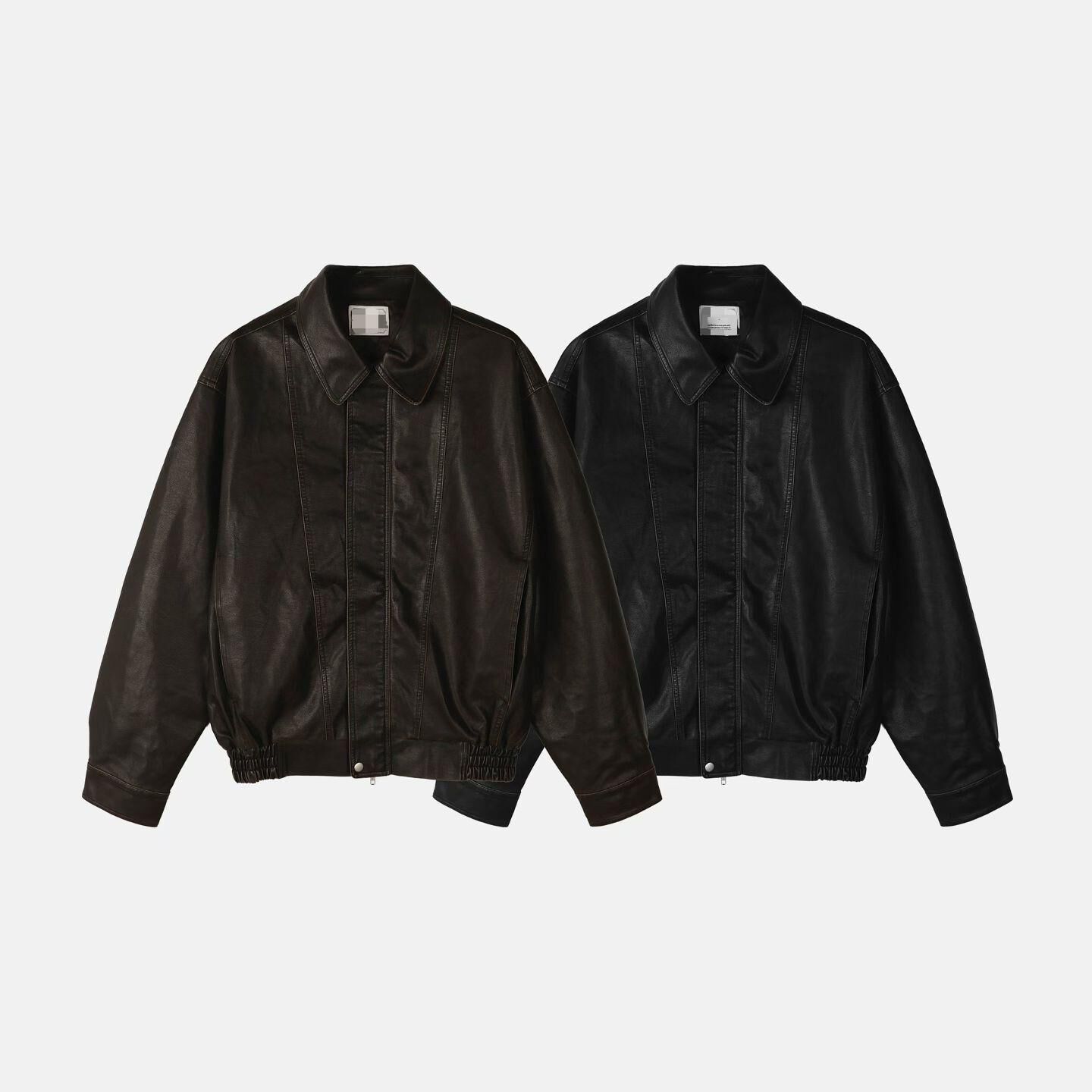 反領拉鍊合成皮褸 JK2707