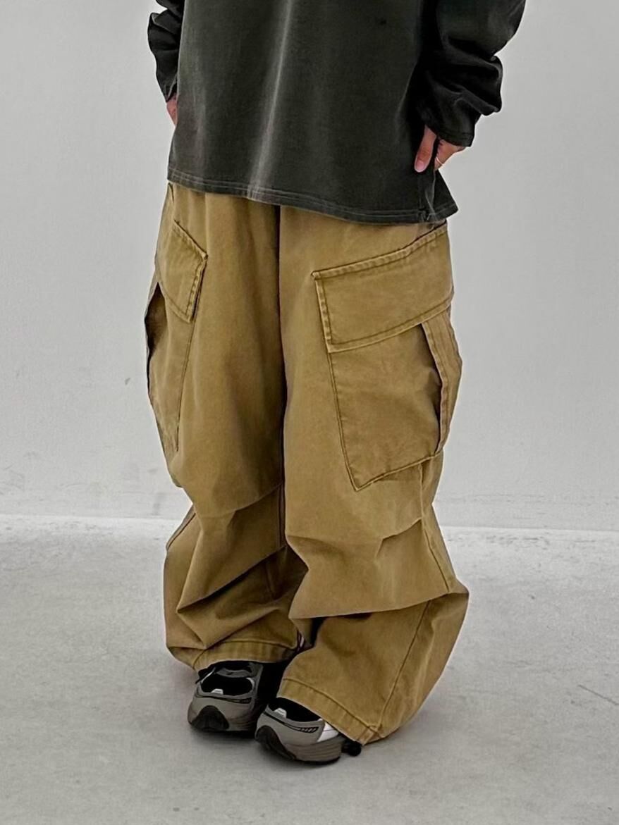 淨色可束腳工裝鬆身褲 P3207