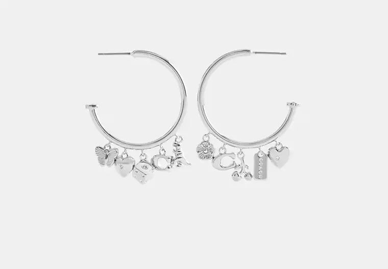 [U] COACH SILVER CCU68 CHARMS HOOP EARRINGS, 889295699683 (UCO195)