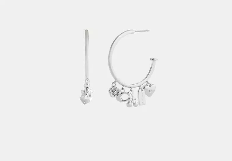 [U] COACH SILVER CCU68 CHARMS HOOP EARRINGS, 889295699683 (UCO195)