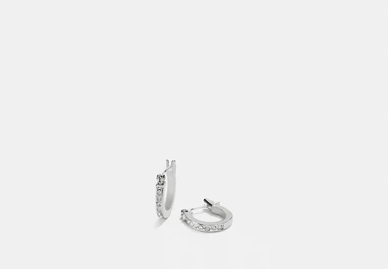 [U] COACH SILVER/BLACK F54497 PAVE SIGNATURE HUGGIE EARRINGS, 889295114353 (UCO196)