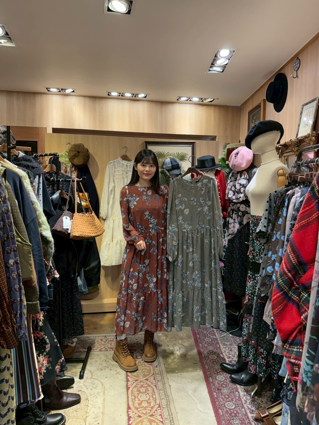 KM5225 長袖印花雪紡連衣裙