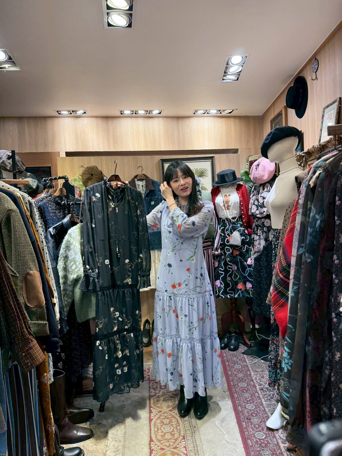 KM5208 荷葉邊碎花長袖連衣裙