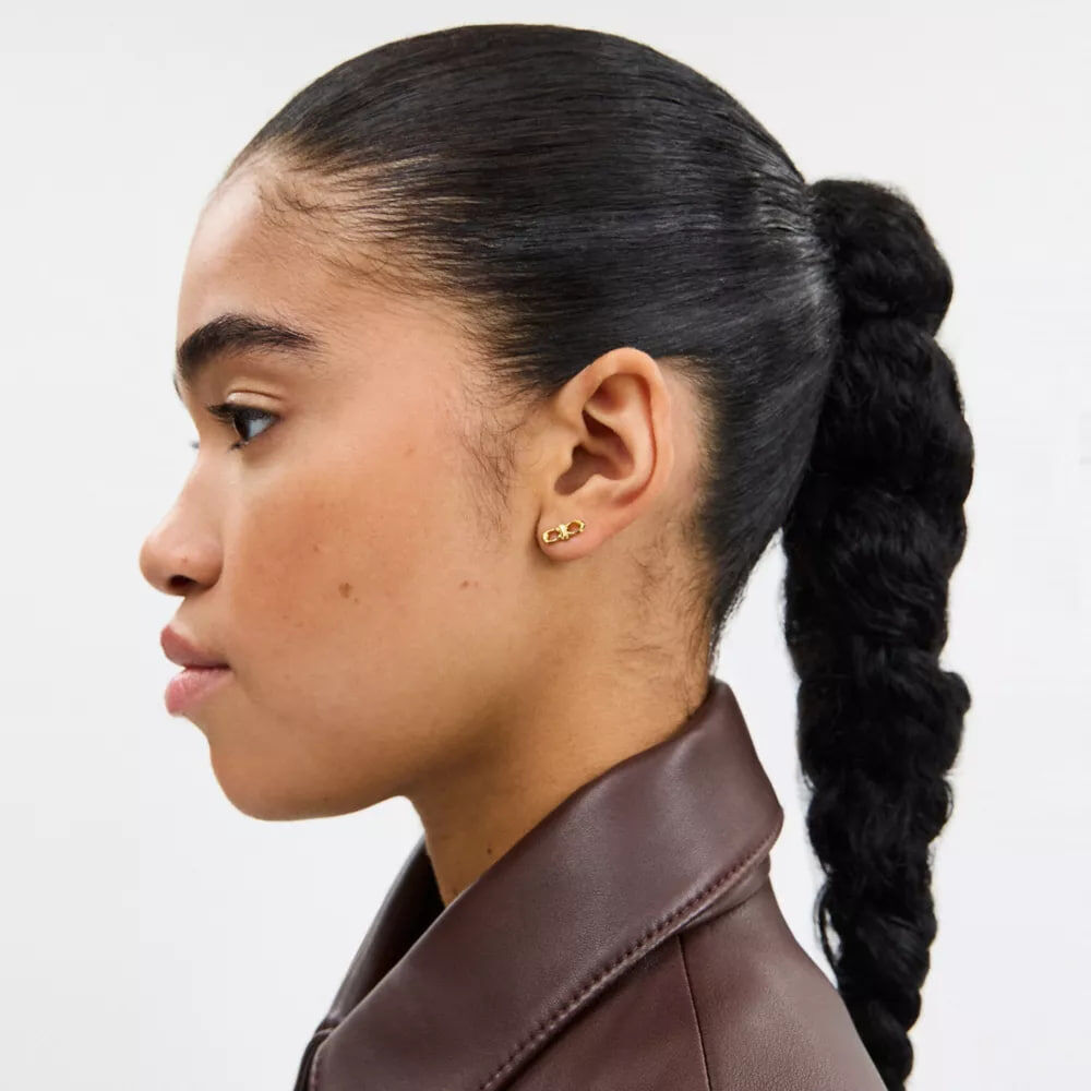 [U] COACH GOLD CCU54 LINK STUD EARRINGS, 889295701768 (UCO197)