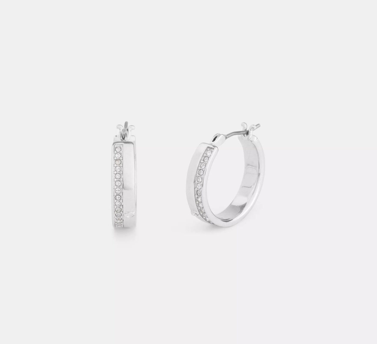 [U] COACH SILVER CAD39 PAVE HOOP EARRINGS, 889295652152 (UCO198)