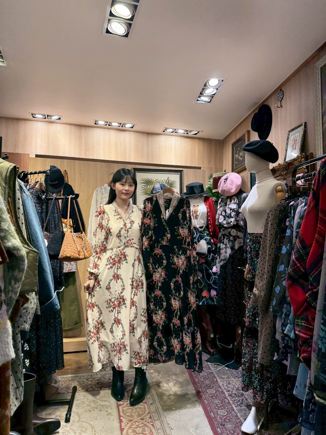 KM5227 高級美感碎花長袖連身裙