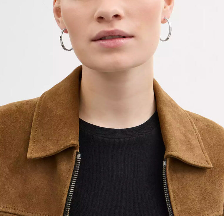 [U] COACH SILVER CBW17 MEDIUM HOOP EARRINGS, 889295686096 (UCO200)