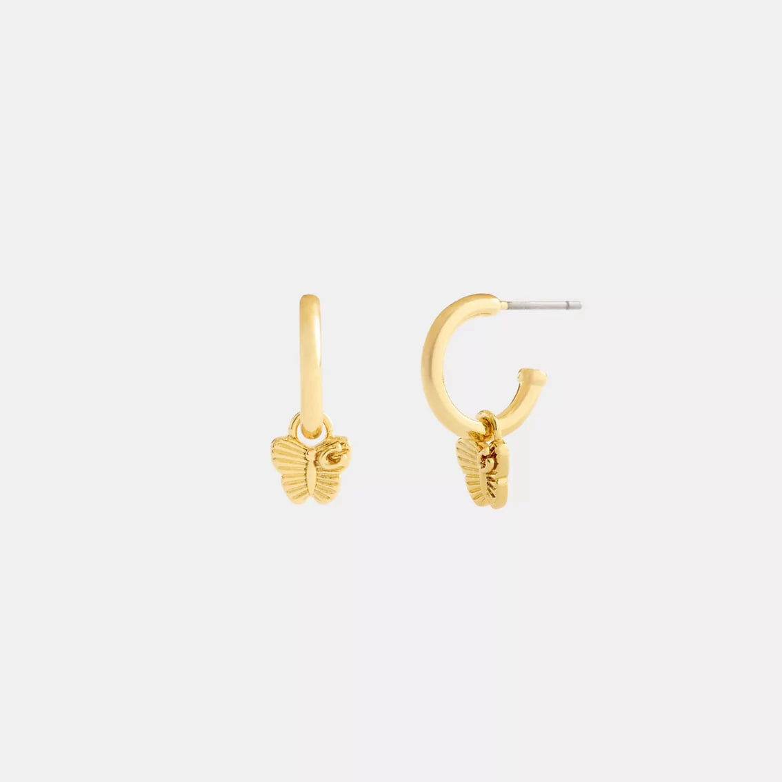 [U] COACH GOLD CCU70 MINI BUTTERFLY CHARM HOOP EARRINGS, 889295699645 (UCO205)