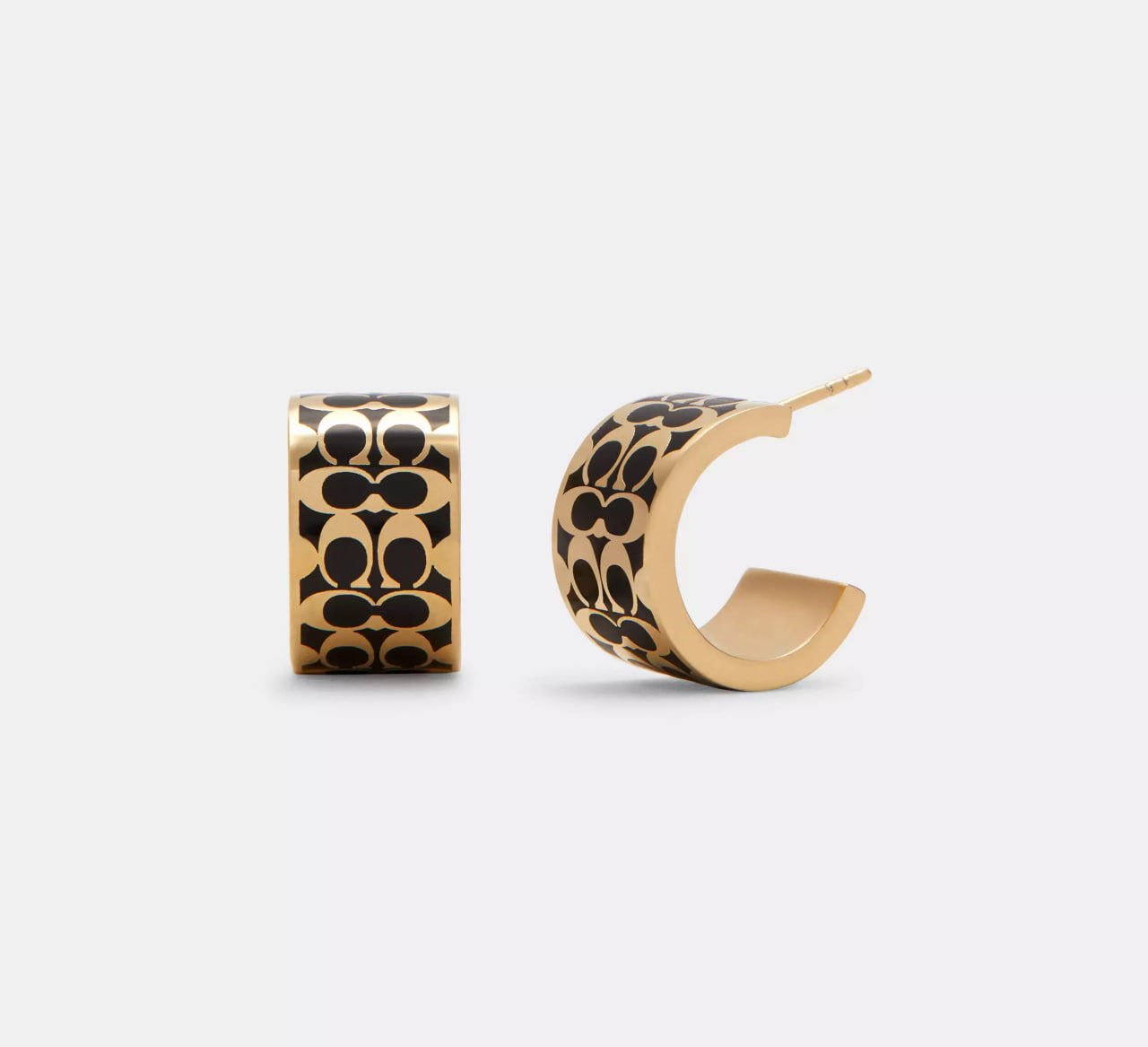 [U] COACH GOLD/BLACK C7770 SIGNATURE ENAMEL HUGGIE EARRINGS, 889295444382 (UCO207)