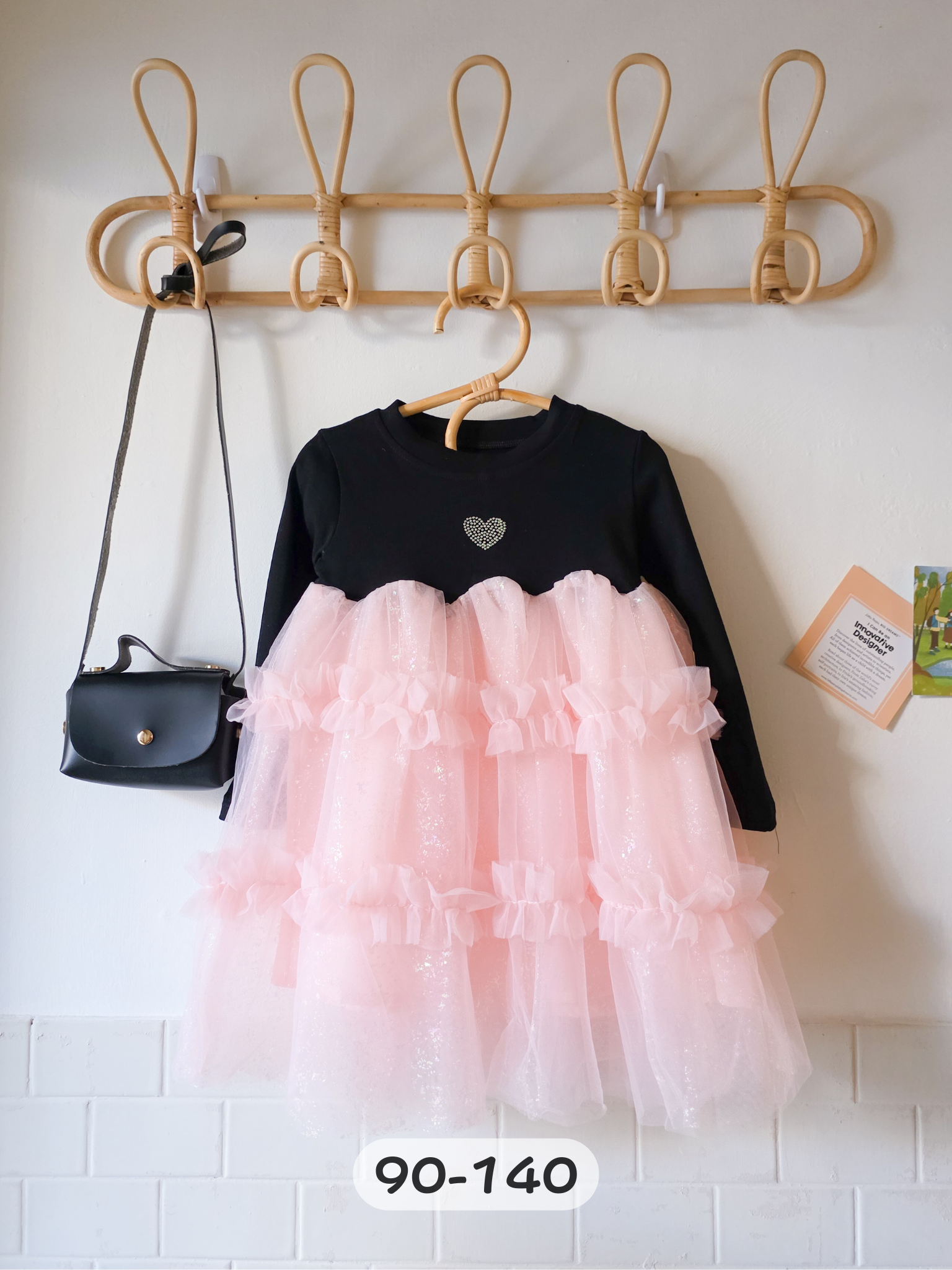 閃閃粉紗紗 長袖洋裝/ 連身裙