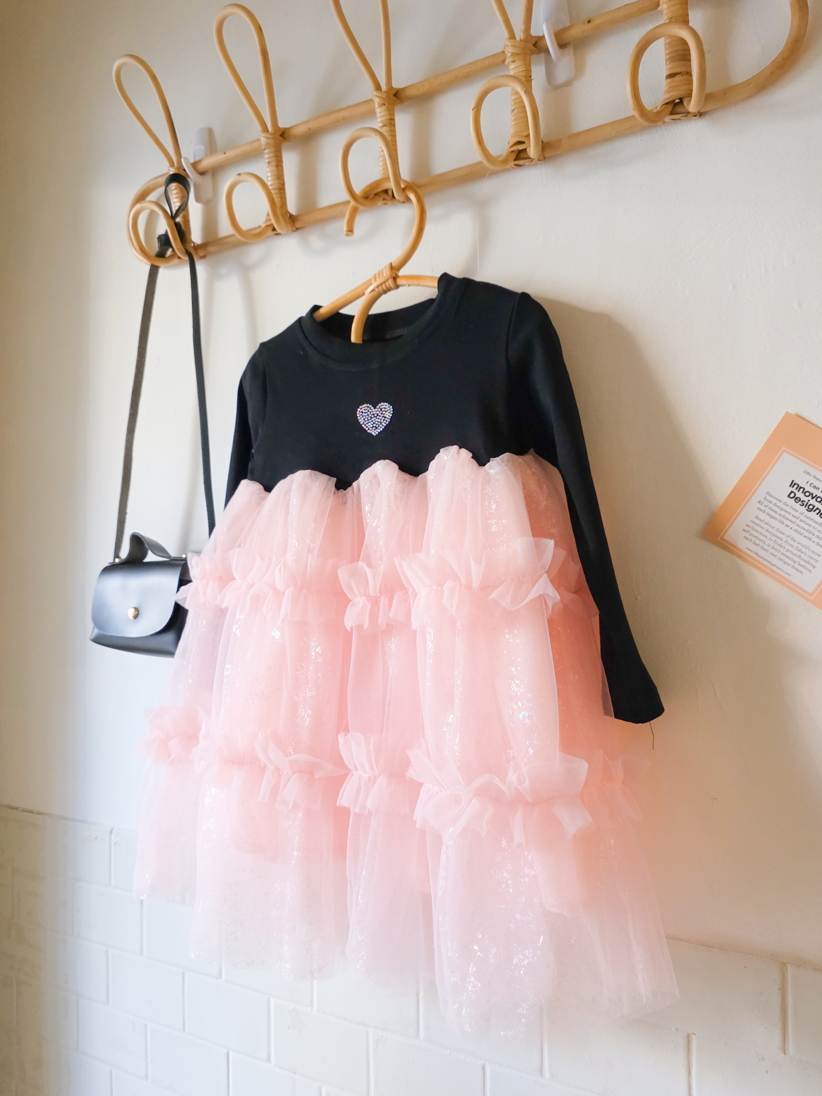 閃閃粉紗紗 長袖洋裝/ 連身裙