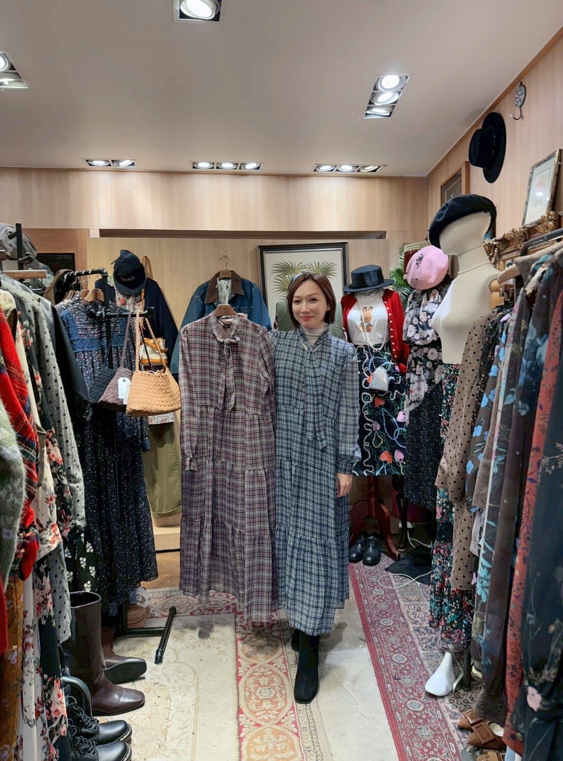 KM5265 格紋綁帶長袖連身裙