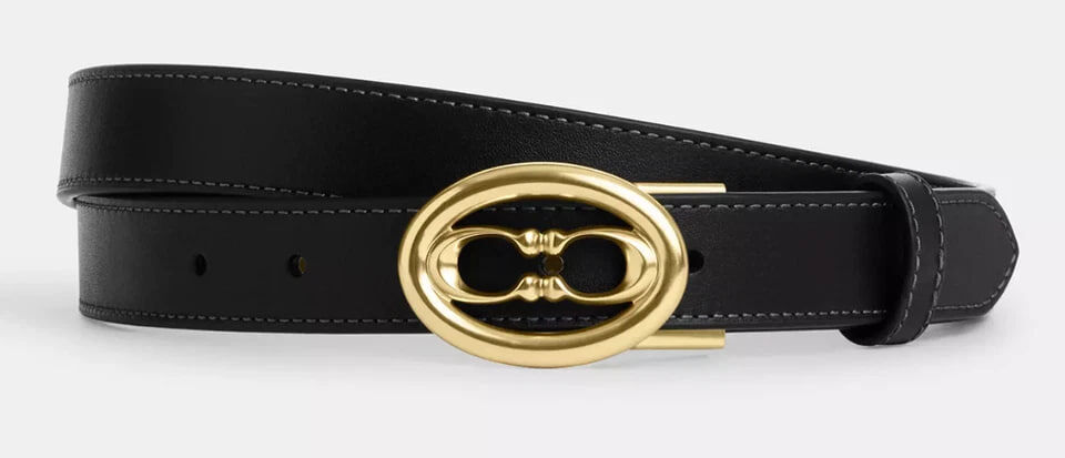 [U] COACH BLACK/GOLD CZ444 25 CTS KSS C LTHR BELT, 196395879342 (UCO212)