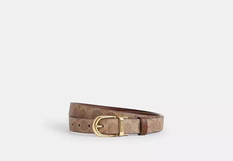 [U] COACH GOLD/TAN/BROWN CX057 WOMEN'S 25 CLS SIGNATURE PVC BELT, 196395558247 (UCO216)