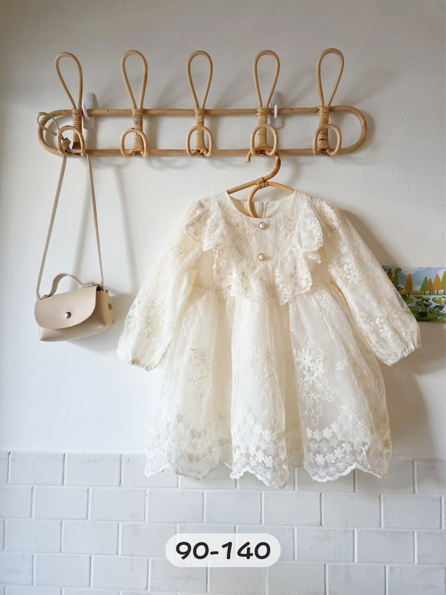 奶霜蕾絲花語 長袖洋裝/ 連身裙