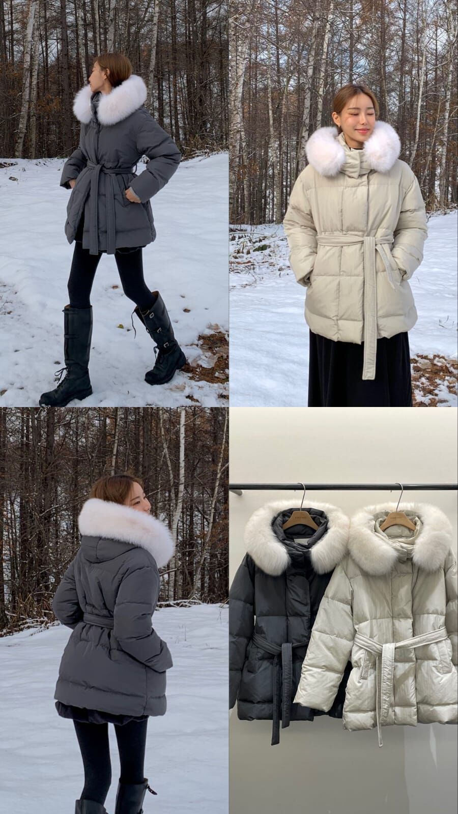 OB5236 狐狸毛領鴨絨綁帶外套