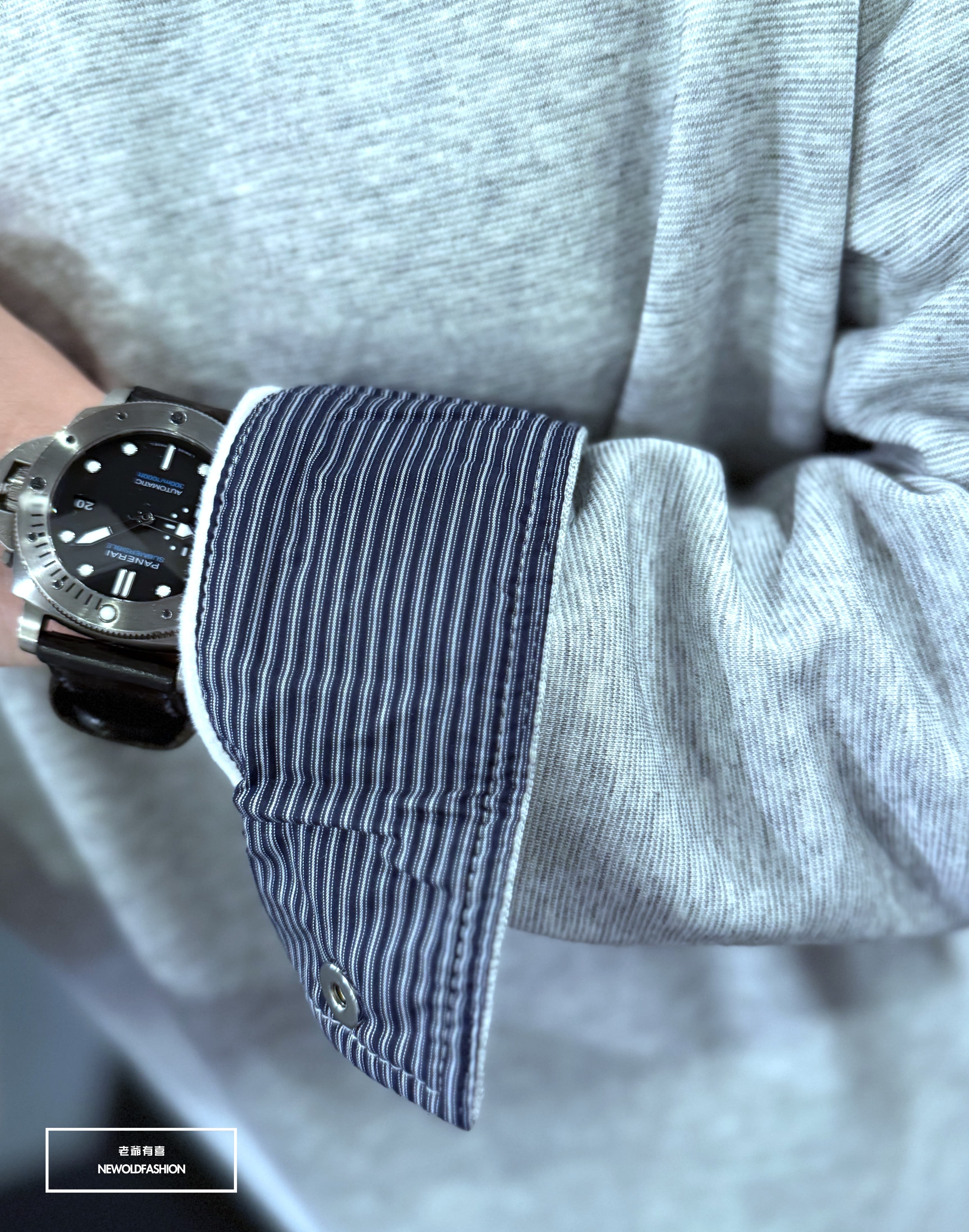 『新品上市』重磅撞色條紋拼接刷毛大學T(NOF2511Z6010)-淺灰