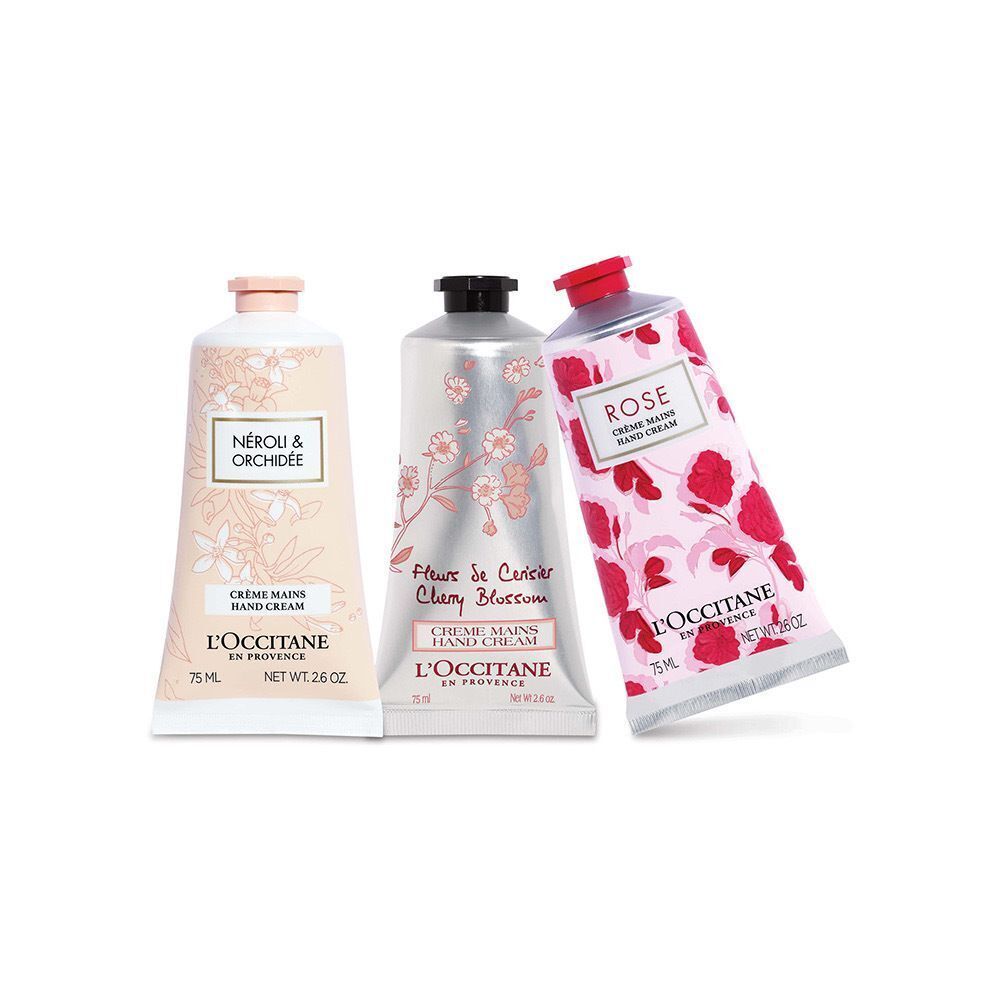 L'OCCITANE -歐舒丹 粉花潤手霜 3支裝套裝 75ml * 3 （格拉斯橙花+甜蜜櫻花+玫瑰之心）[平行進口]