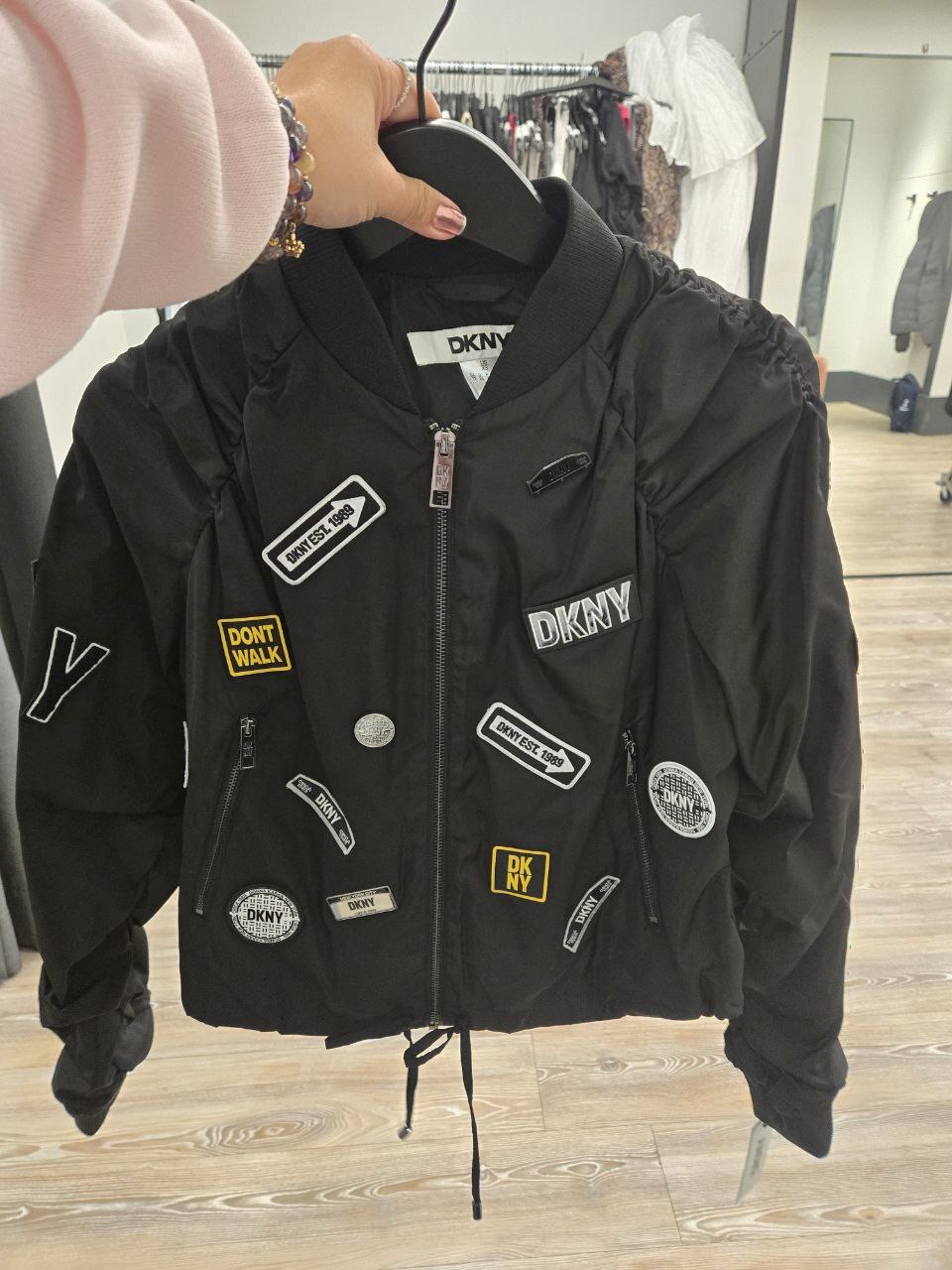 [U] DKNY BLACK WOMEN'S CROPPED EMBELLISHED BOMBER JACKET, P4BCFWPH-BLK (UD217)