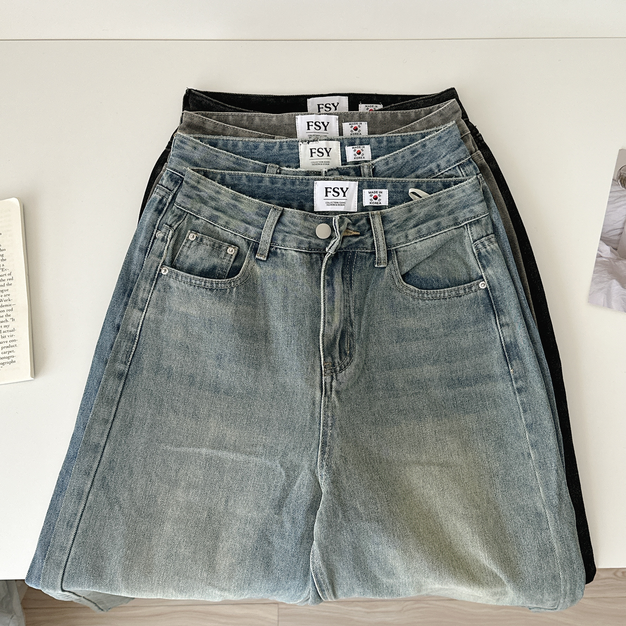 材質超好！💯時髦歐膩的長腿休閒刷色牛仔褲💕共4色