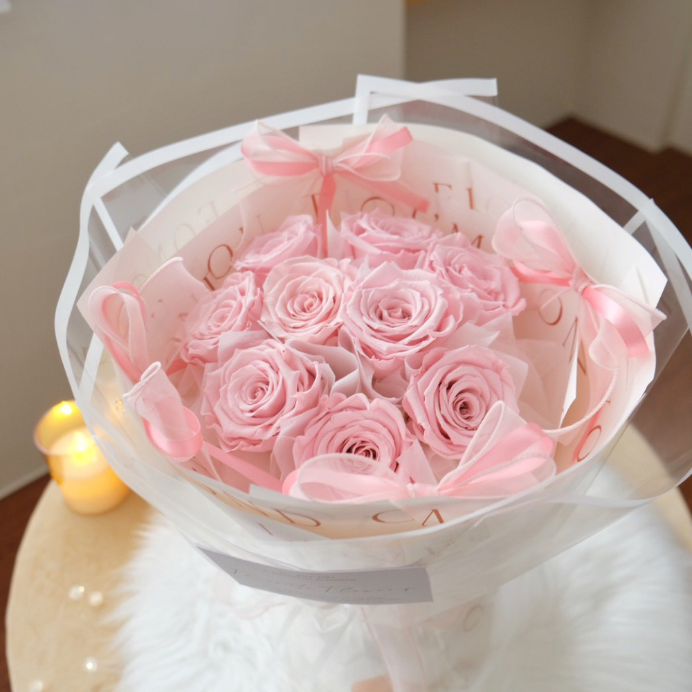 高級感粉玫瑰花束（9朵） / 頂級厄瓜多永生玫瑰
