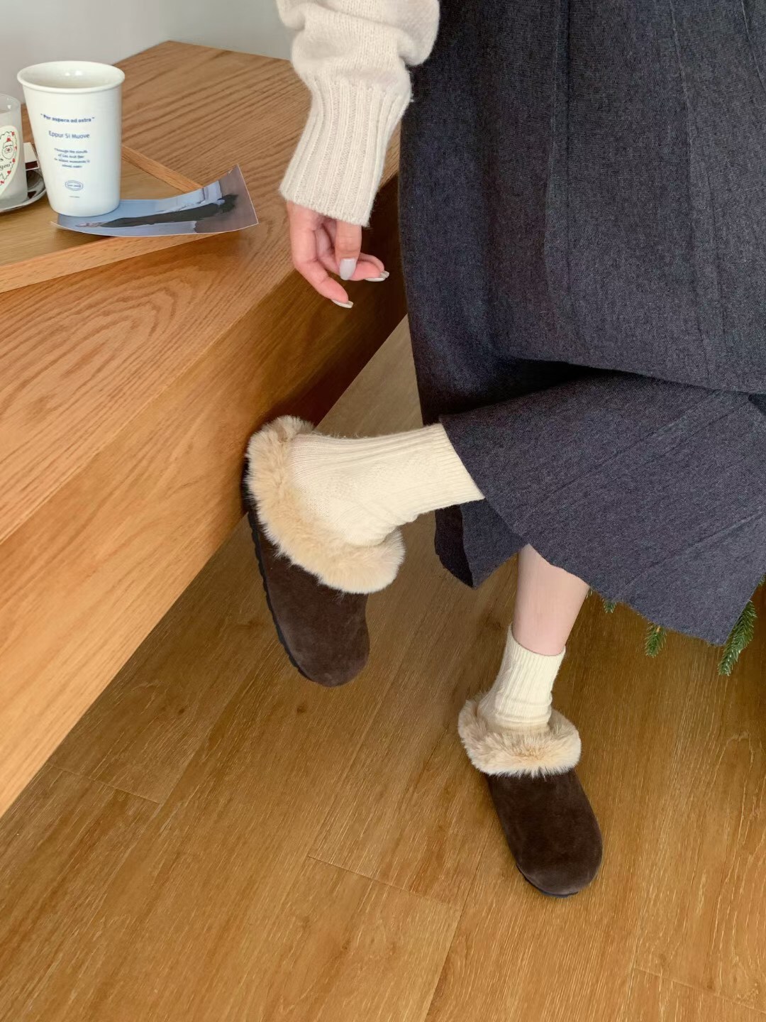 暖呼呼真皮毛毛雪靴拖(卡其38)