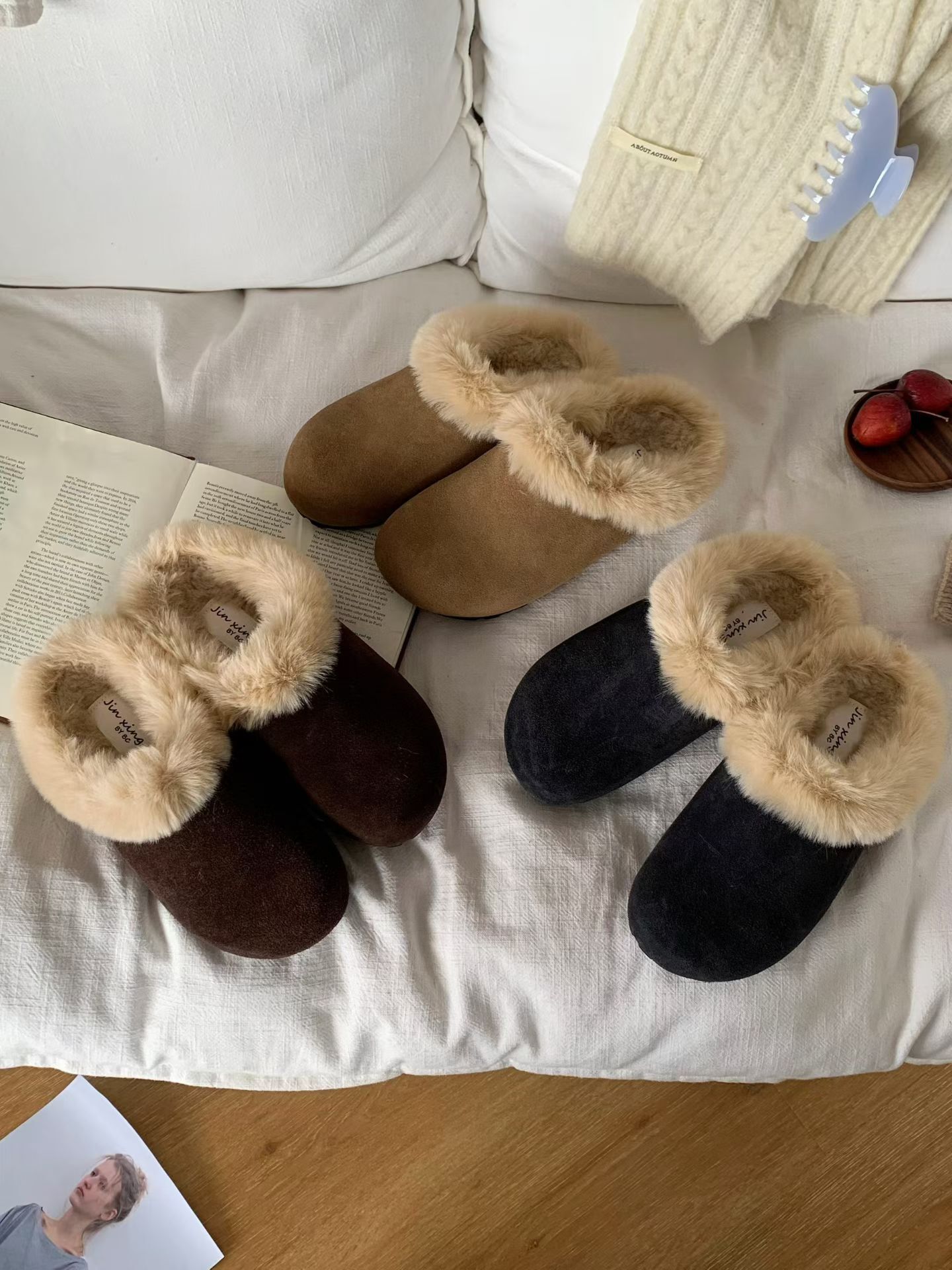 暖呼呼真皮毛毛雪靴拖