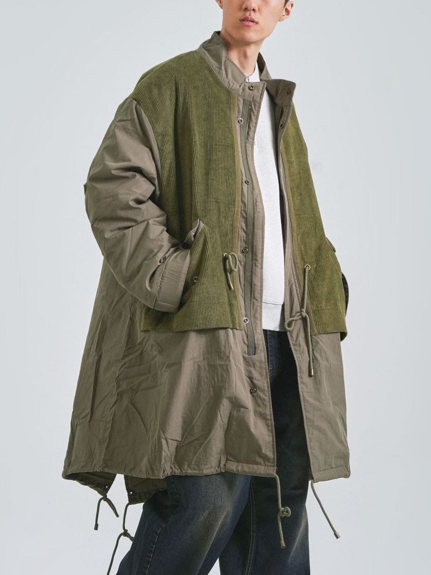 拼色企領拉鍊長褸 PULSE-182JK