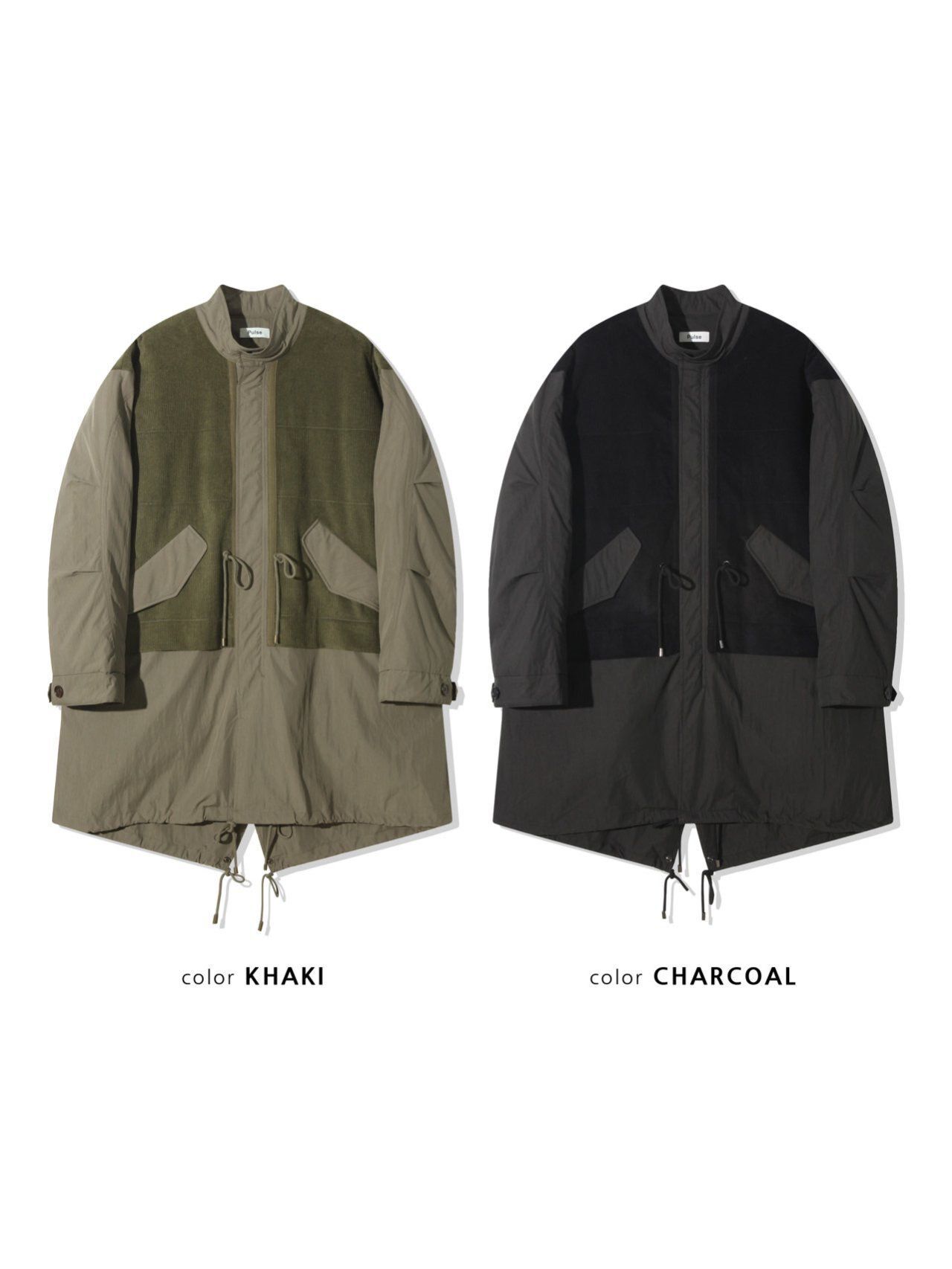 拼色企領拉鍊長褸 PULSE-182JK