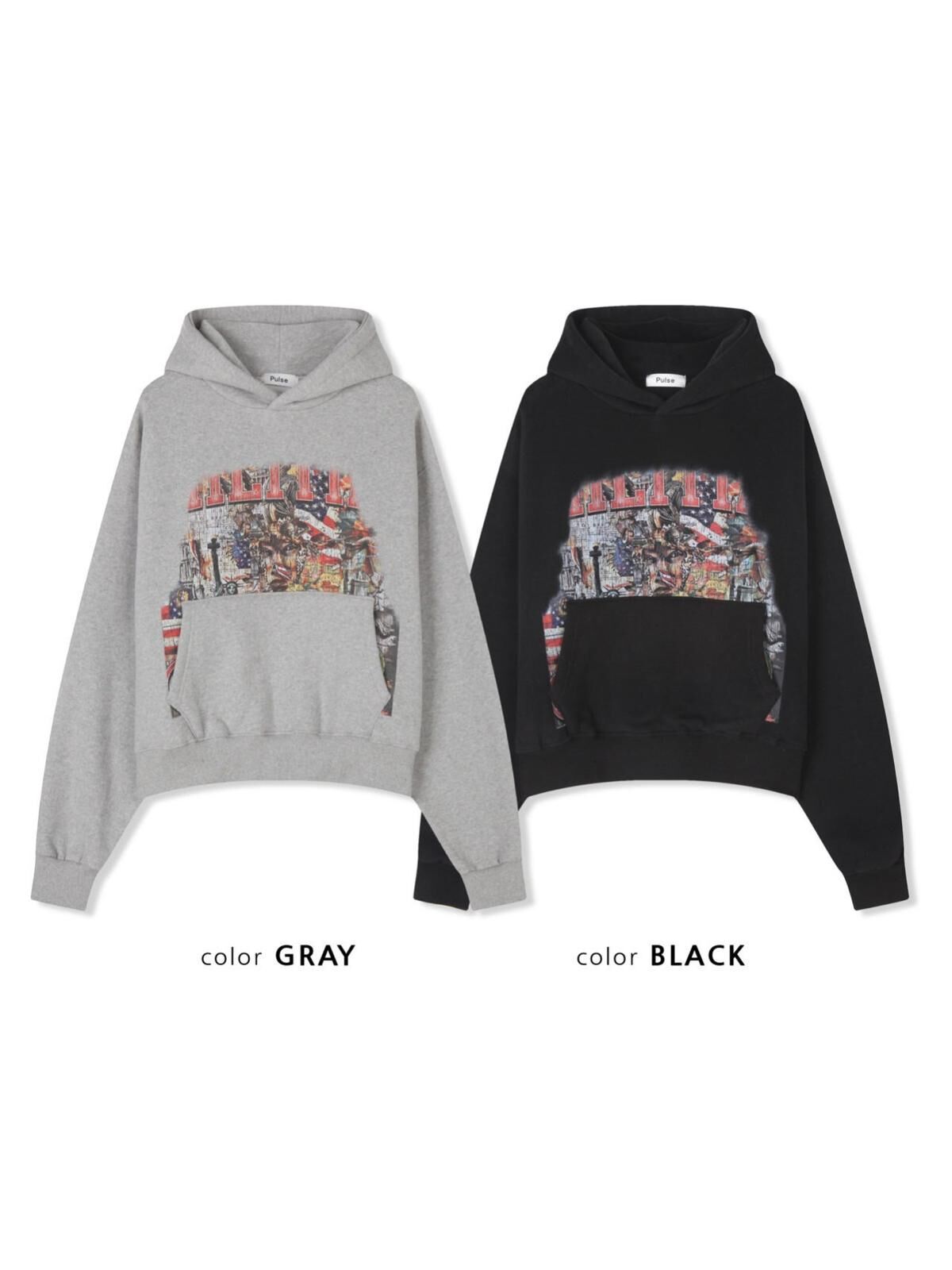 英文字圖案連帽衛衣(薄抓毛底) PULSE-187T