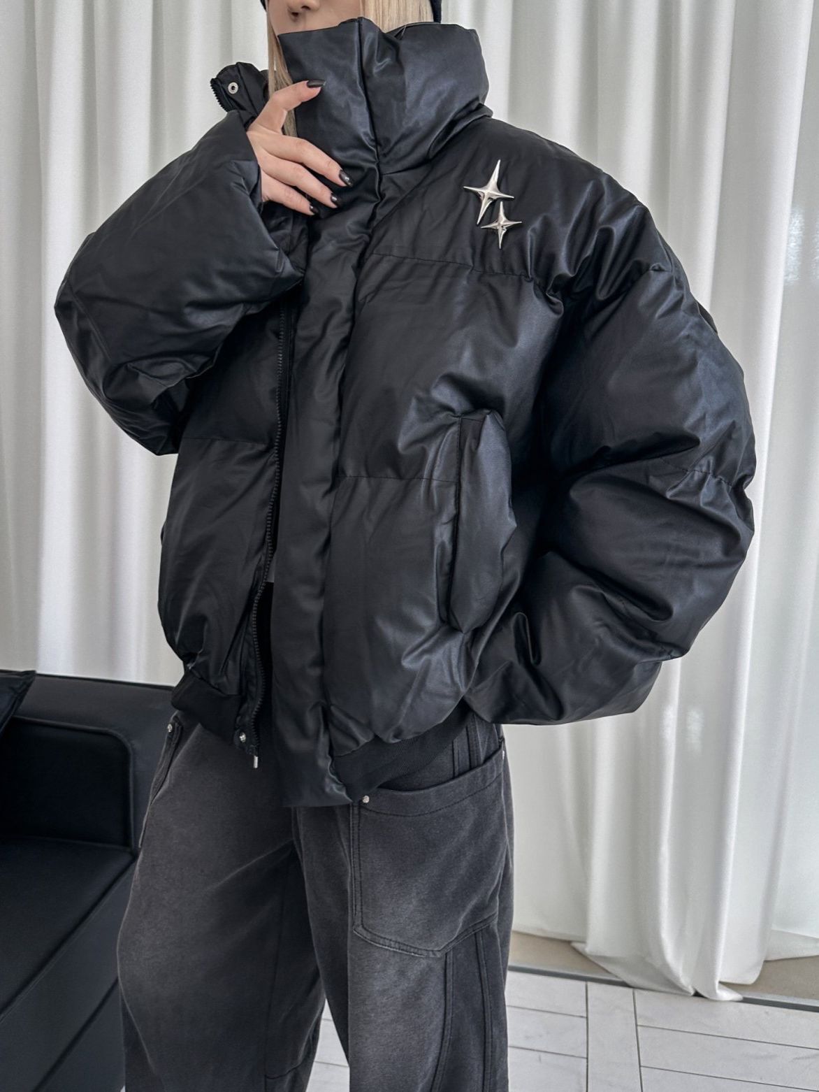 企領淨色拉鍊外套(薄夾棉) 1990S-030JK