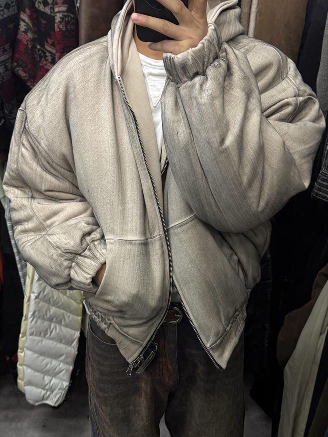 仿污連帽拉鍊外套(薄夾棉) 1990S-033JK