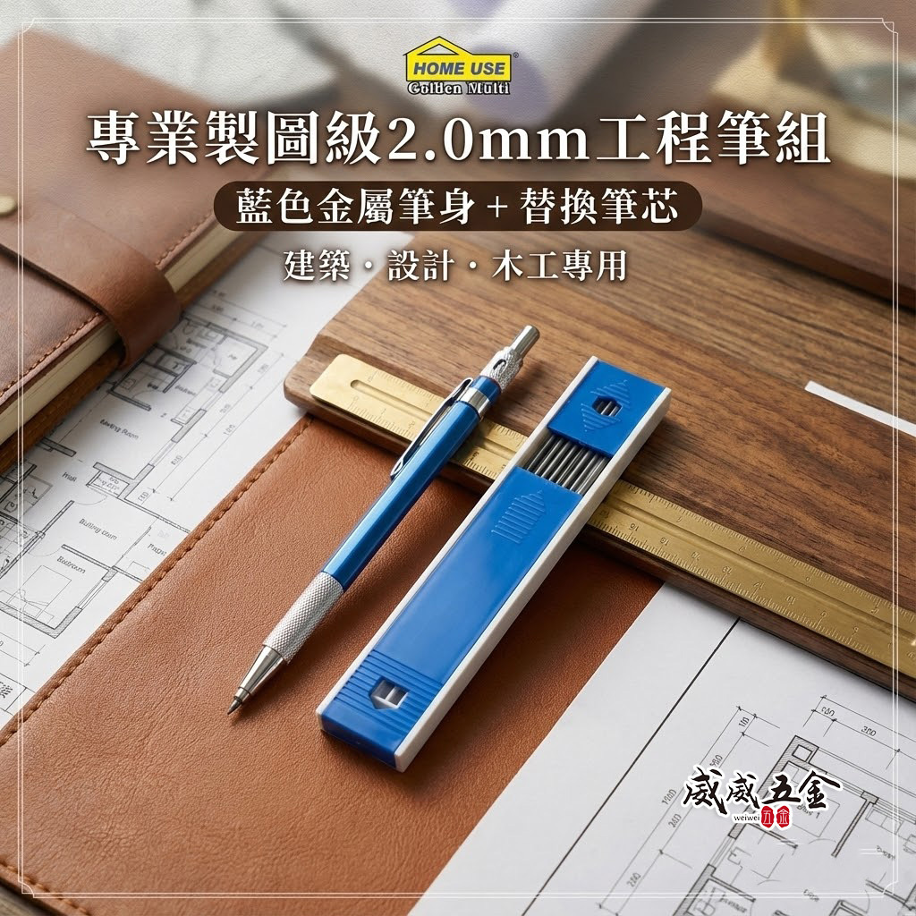 1組 HOME USE｜整組-藍色工程筆+黑色筆芯｜2mm 畫線筆 建築書寫筆 2.0mm 製圖筆｜經濟型
