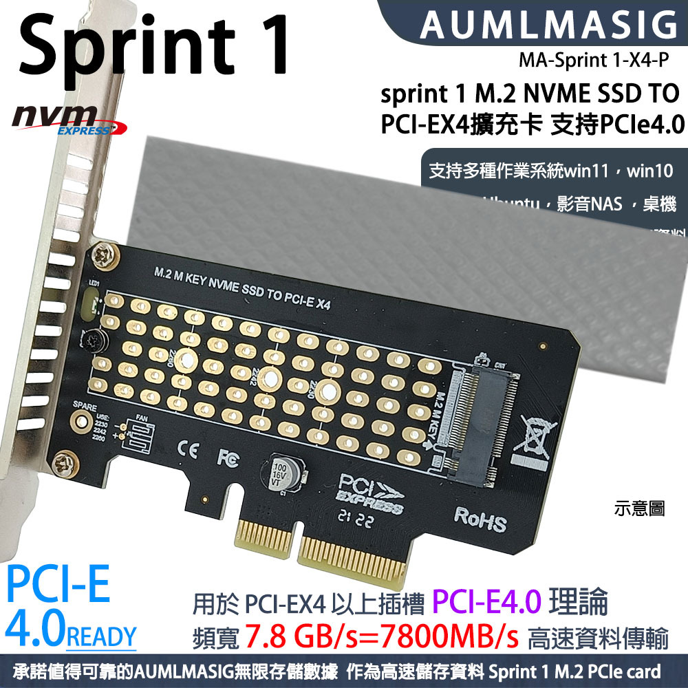 AUMLMASIG｜IOGO Sprint 1 M.2 NVMe SSD 轉 PCIe X4 擴展卡 + 8W導熱膠