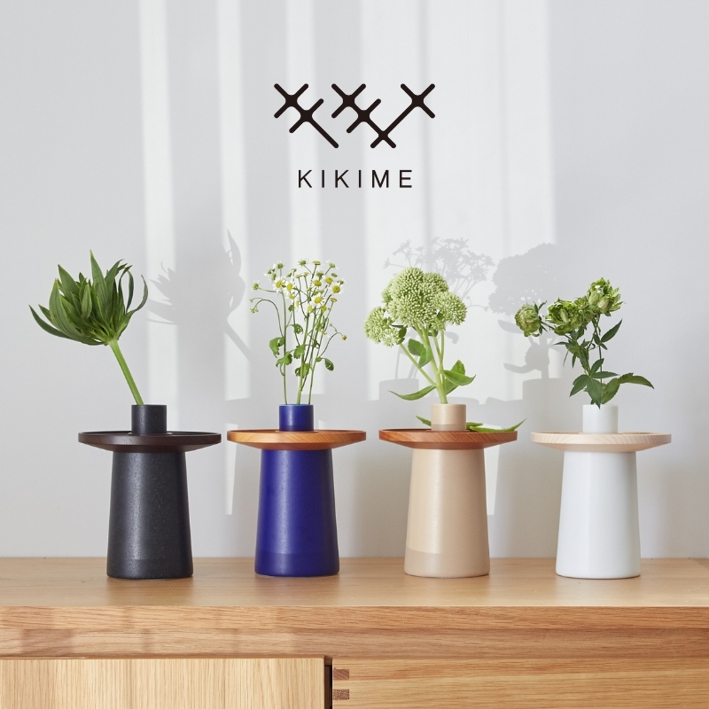 【日本 KIKIME】hanauke 美濃燒陶器花瓶 & 檜木托盤