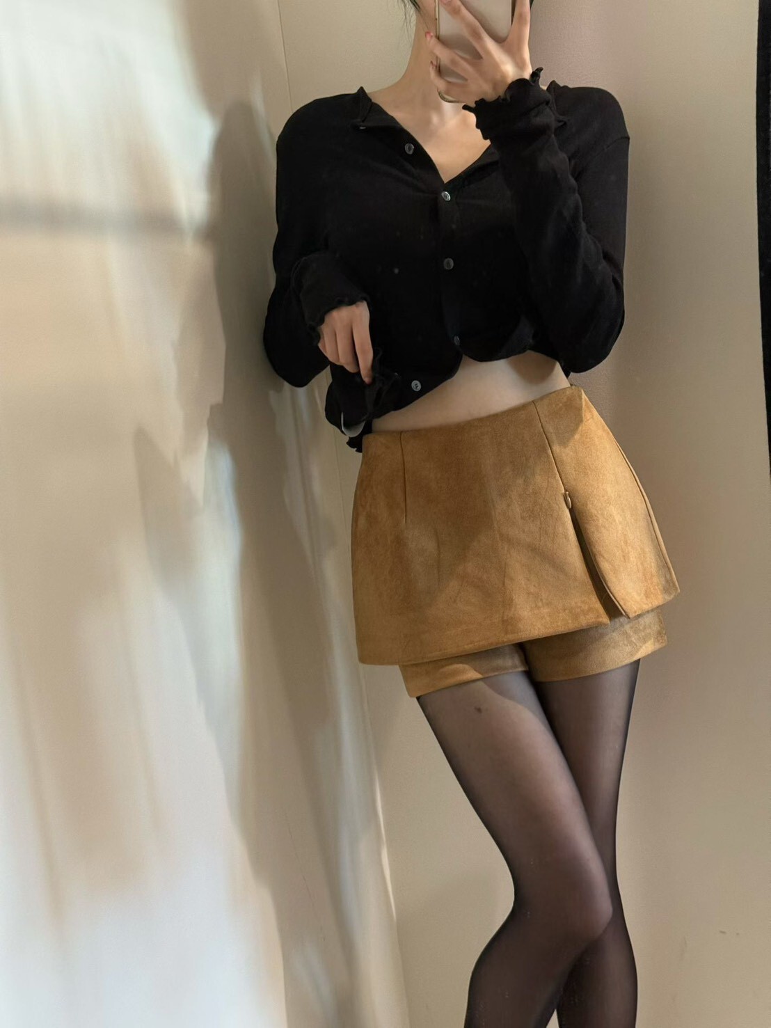 絨面後拉鍊褲裙