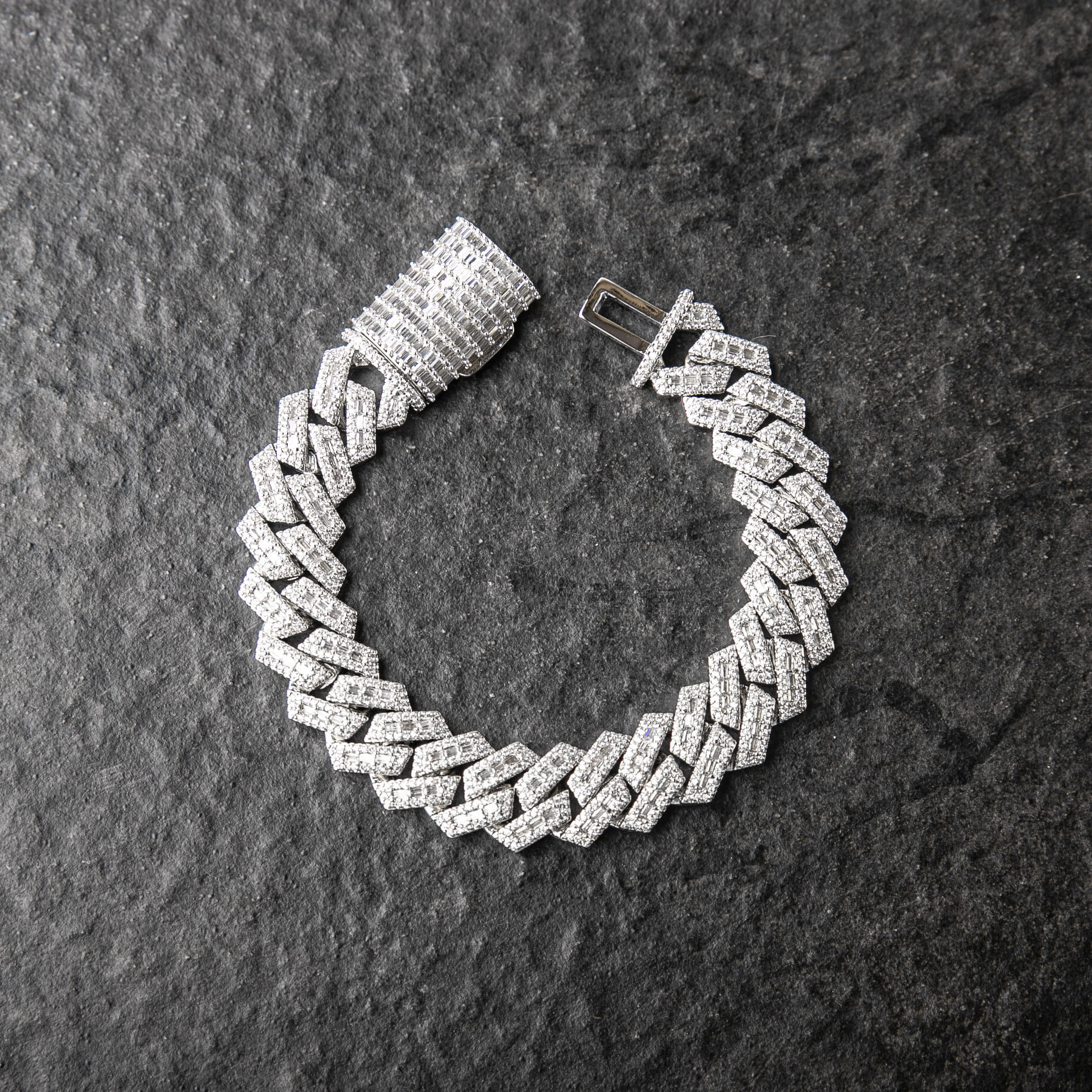 14mmT方混鑲菱形古巴手鍊