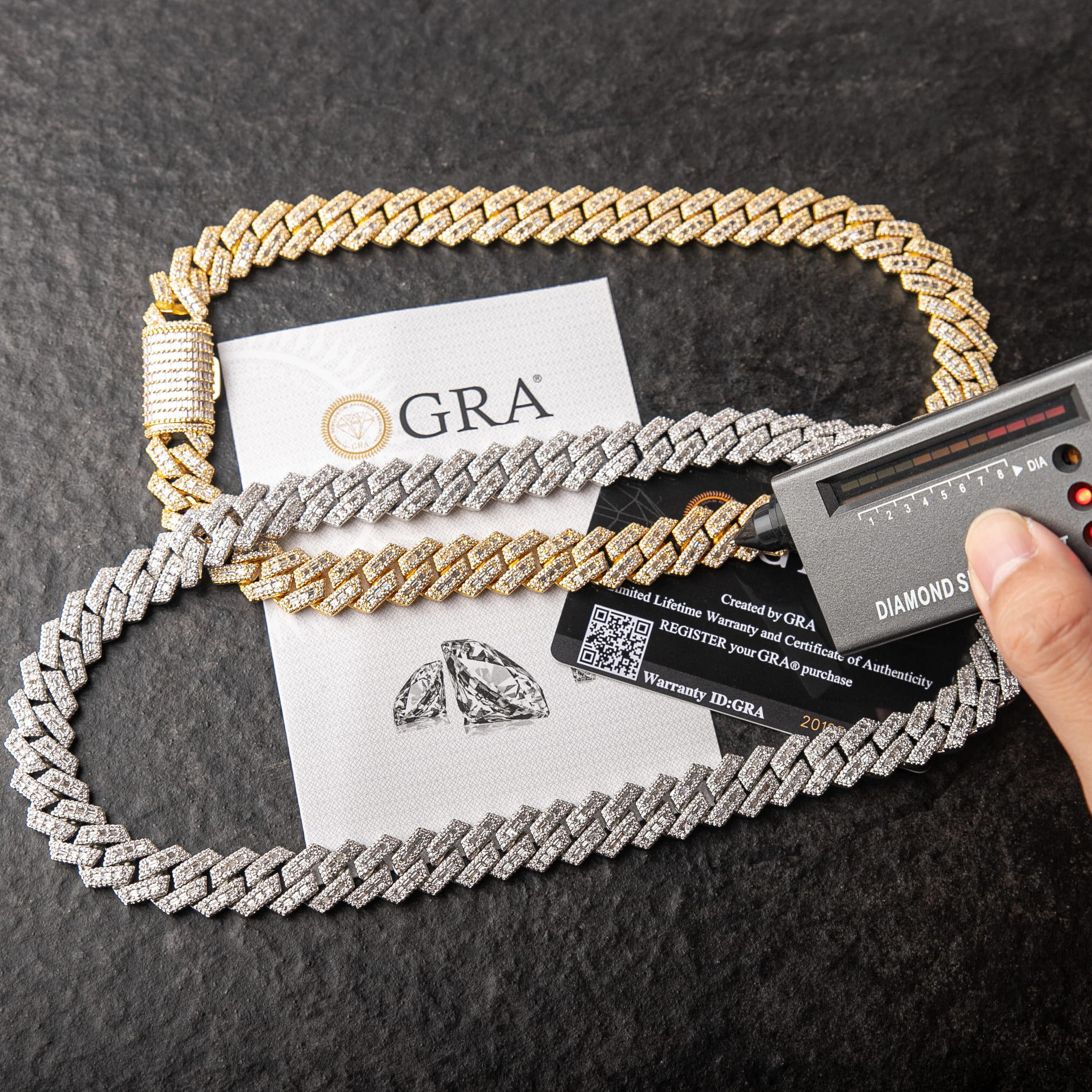 925純銀莫桑石14mmT方混鑲菱形古巴項鍊