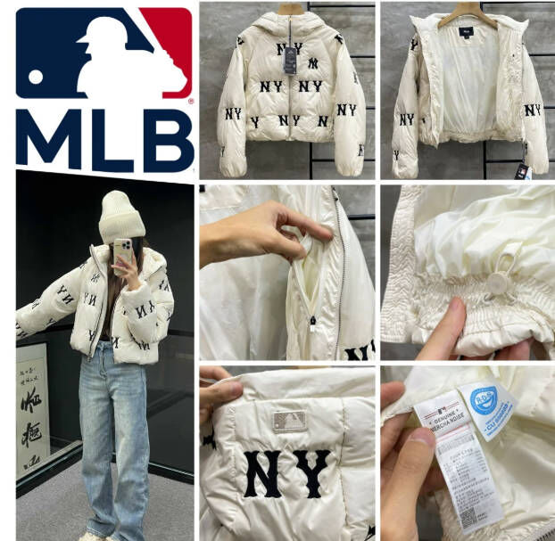 MLB 短款滿印NY刺繡連帽羽絨服外套S6694