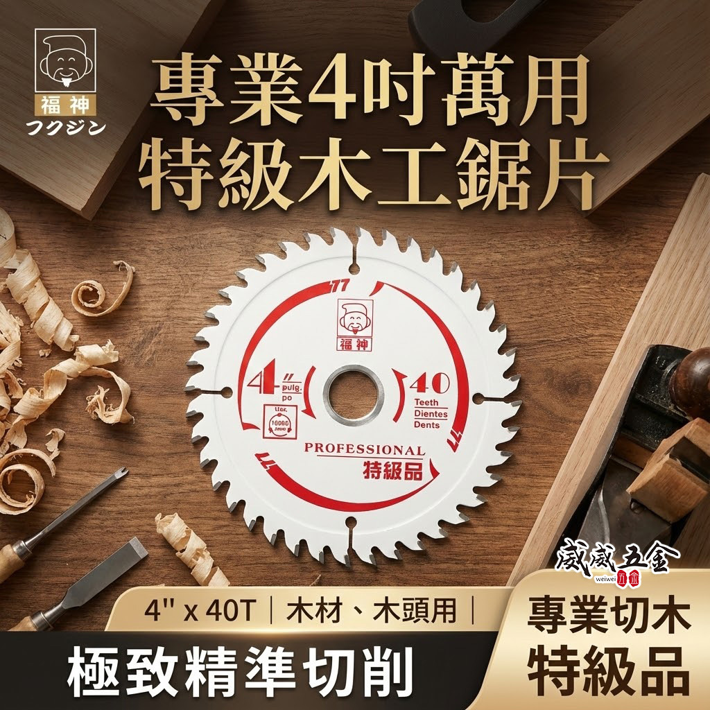 日本 福神｜4吋 特級鋸片 木工鋸片 切片 切木 木頭用 特級切割片 40T 切割機鋸片｜4"X40齒｜白色